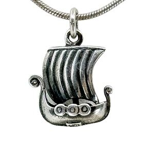 Danish kopi sterling silver viking boat charm pendant - GM728